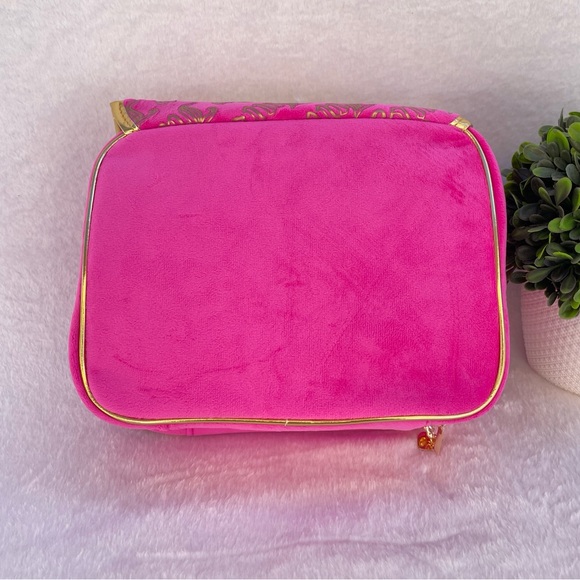 NEW Juicy Couture Hot Pink and Metallic Gold Velour Makeup Bag Case - Picture 3 of 9